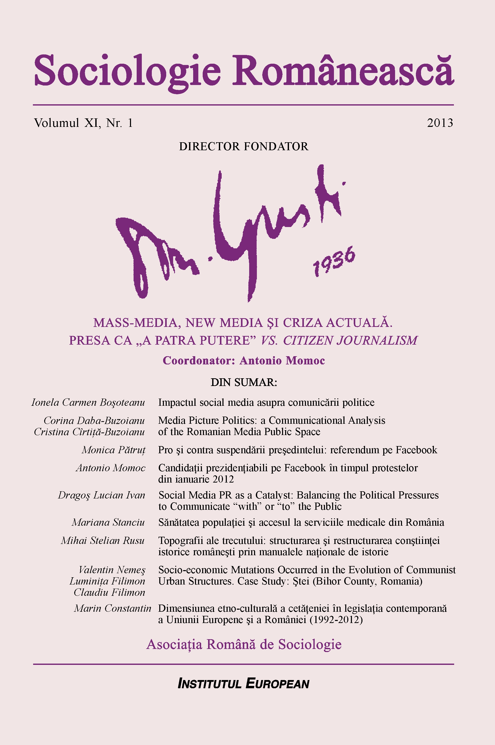 Coperta Sociologie Românească 1/2013